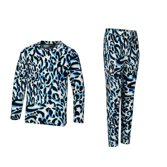Blue-Black - Front - Dare 2B Childrens-Kids Movement Animal Print Thermal Base Layer Set