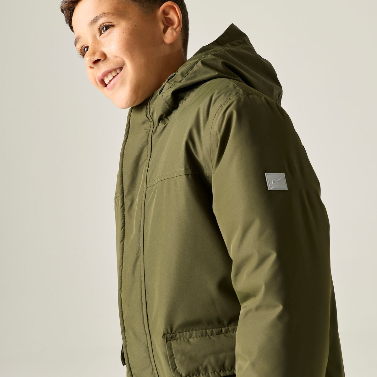 Dark Khaki-Rooibos Tea - Pack Shot - Regatta Childrens-Kids Farbank II Waterproof Insulated Jacket