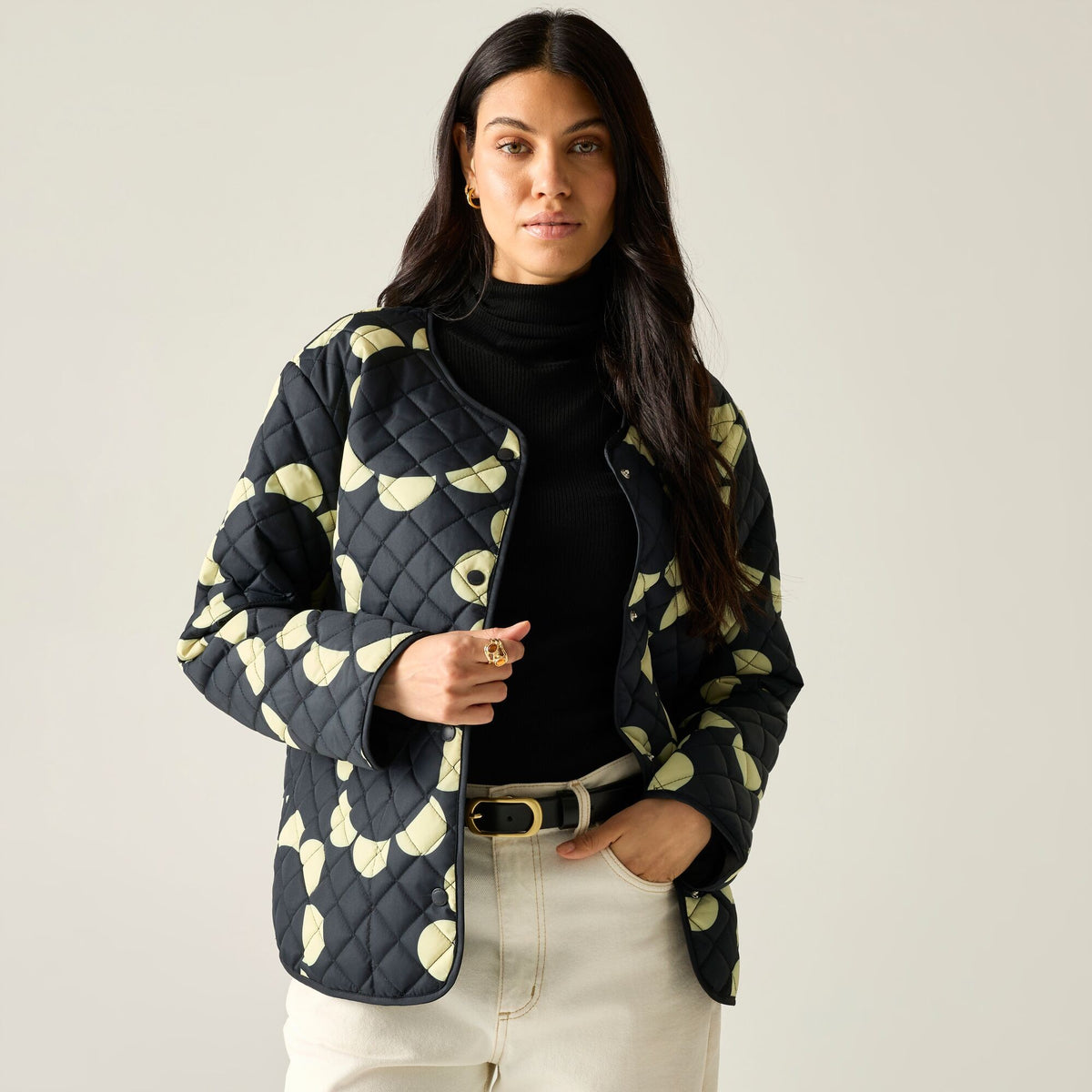 Black - Pack Shot - Regatta Womens-Ladies Orla Kiely Daisy Hoop Lightweight Quilted Jacket