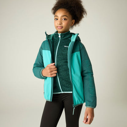 Mediterranea-Turquoise - Close up - Regatta Childrens-Kids Illuma Reflective Waterproof Insulated Jacket