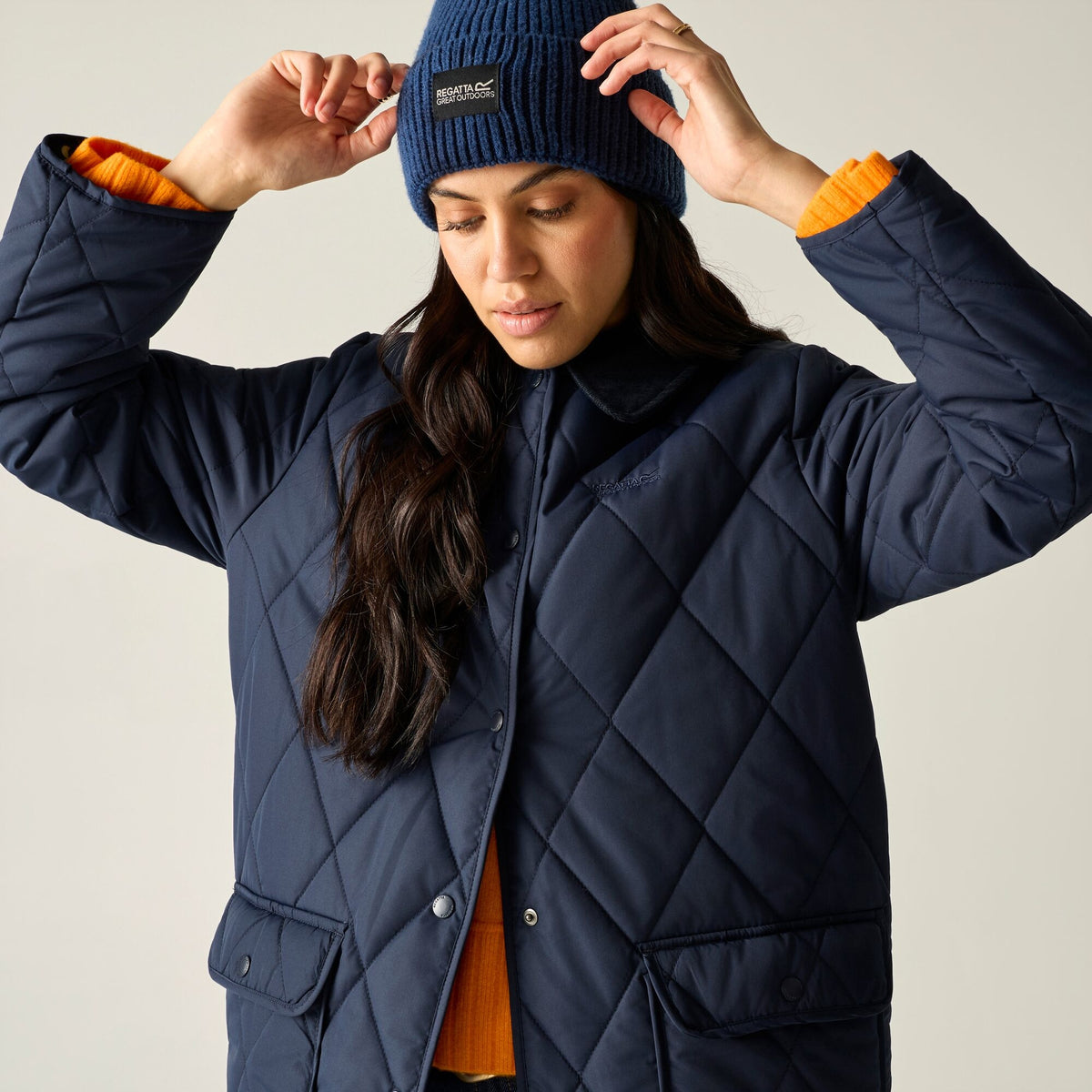 Navy - Pack Shot - Regatta Womens-Ladies Orla Kiely Eclipse Mid Length Jacket
