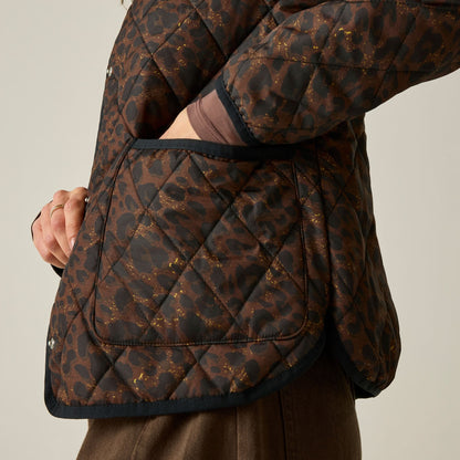Dark Brown-Black - Close up - Regatta Womens-Ladies Maia Leopard Print Quilted Jacket