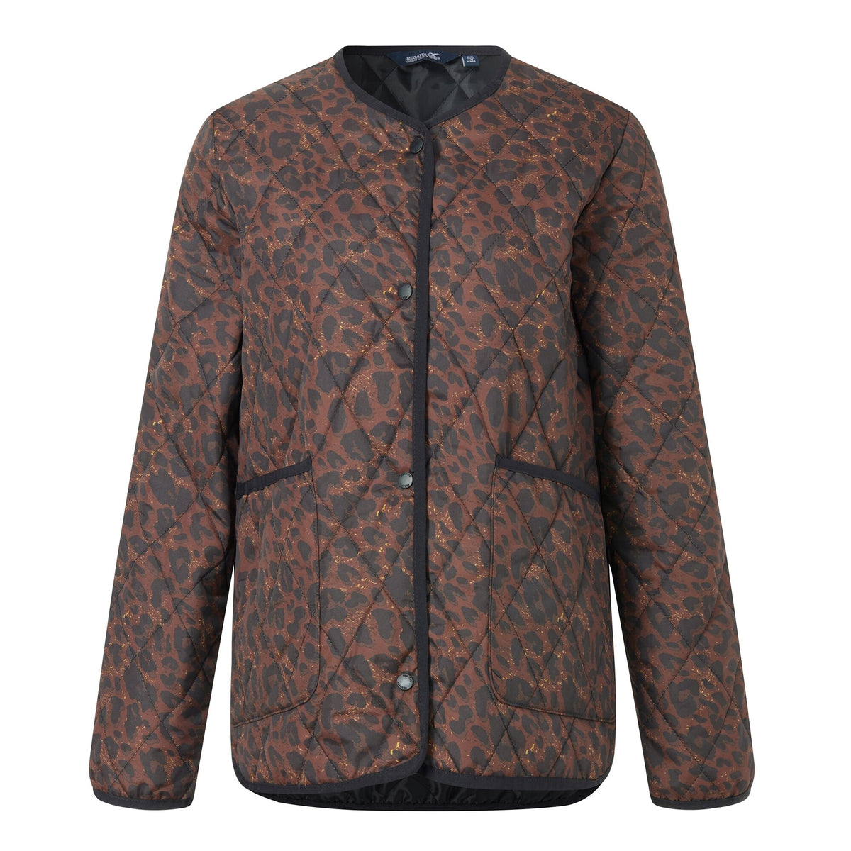 Dark Brown-Black - Front - Regatta Womens-Ladies Maia Leopard Print Quilted Jacket