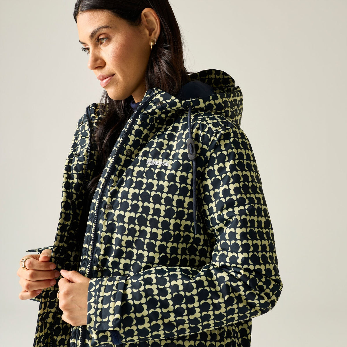 Navy - Side - Regatta Womens-Ladies Orla Eclipse Long Length Waterproof Jacket
