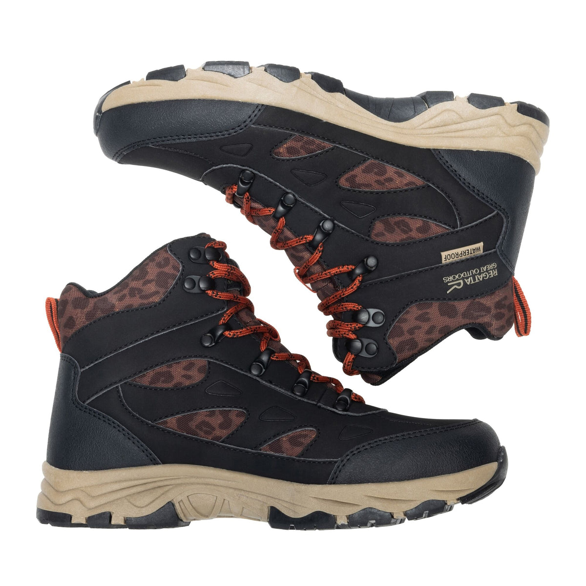 Black - Close up - Regatta Womens-Ladies Vendora Leopard Synthetic Leather Walking Boots