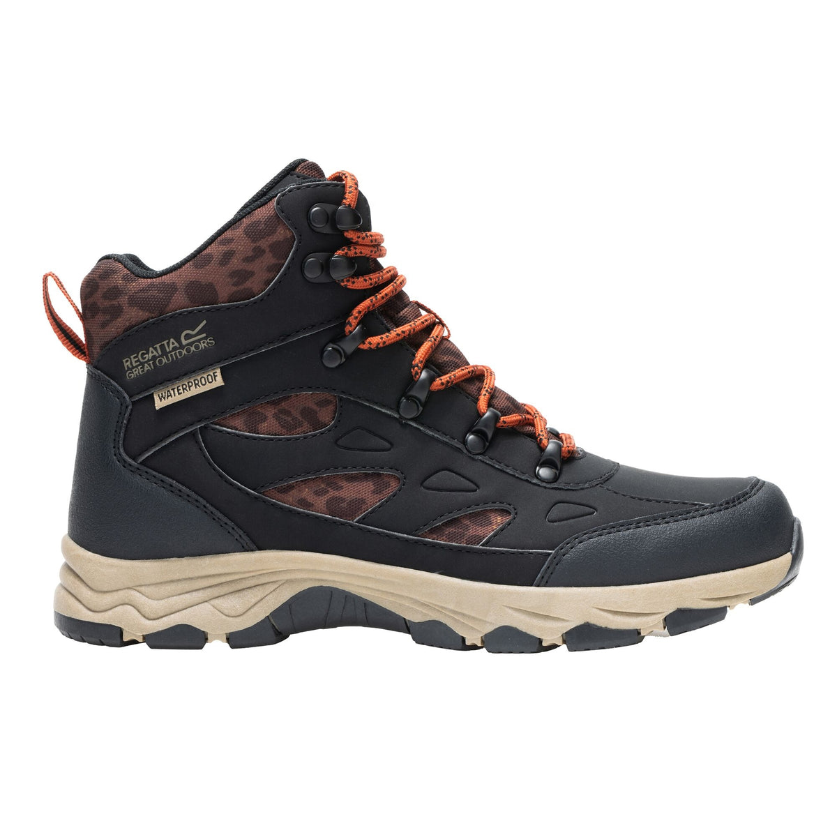 Black - Front - Regatta Womens-Ladies Vendora Leopard Synthetic Leather Walking Boots