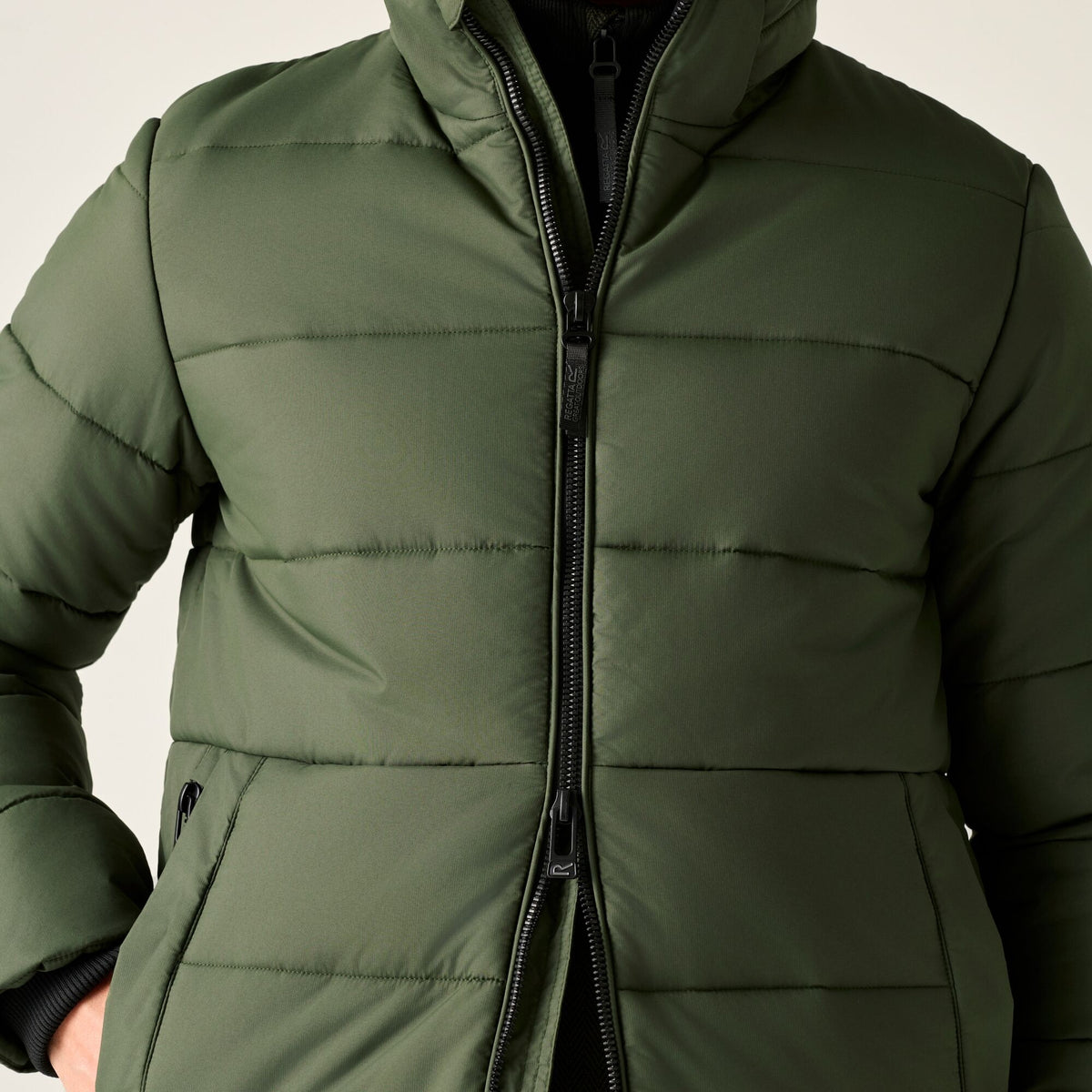 Dark Khaki - Close up - Regatta Mens Montor Water Repellent Padded Jacket