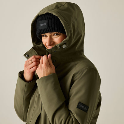 Bark Green - Close up - Regatta Womens-Ladies Waterproof Insulated Jacket