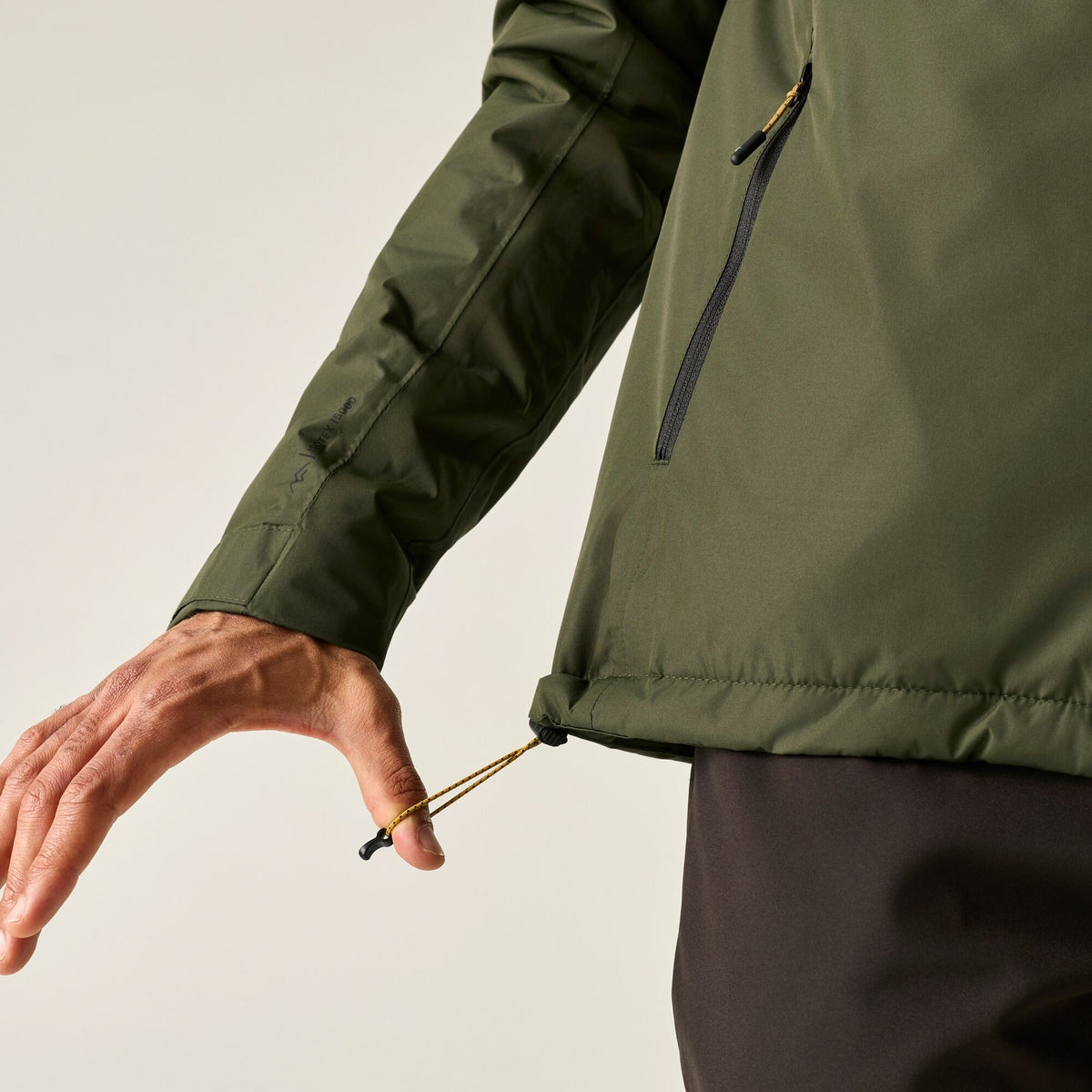 Dark Khaki-Wood Brown - Close up - Regatta Mens Allston Waterproof Jacket
