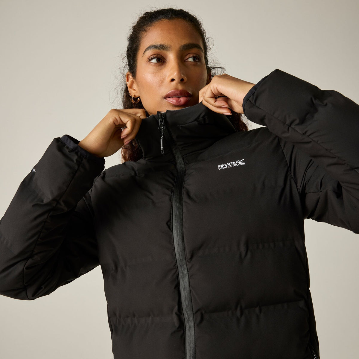 Black-Mocha - Close up - Regatta Womens-Ladies Altoro Longline Padded Jacket