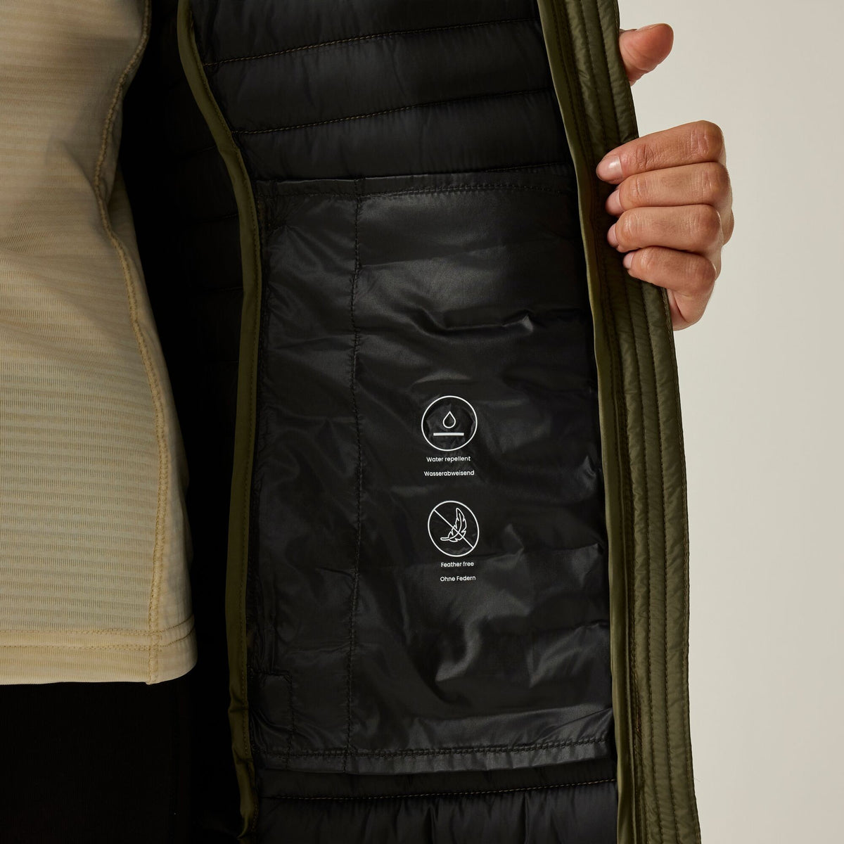 Olive Night - Close up - Regatta Womens-Ladies Selenar Quilted Long Jacket