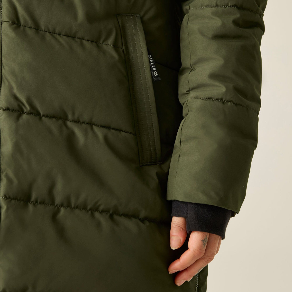 Dark Khaki - Close up - Regatta Womens-Ladies Slim Padded Jacket