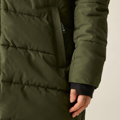 Dark Khaki - Close up - Regatta Womens-Ladies Slim Padded Jacket