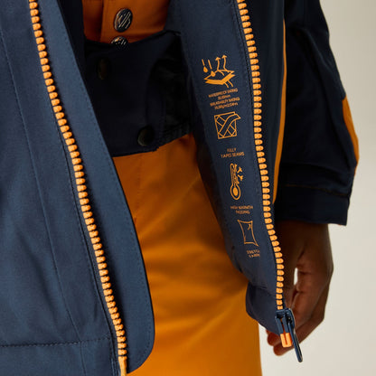 Navy-Electric Orange - Close up - Dare 2B Childrens-Kids Rip It Ski Jacket