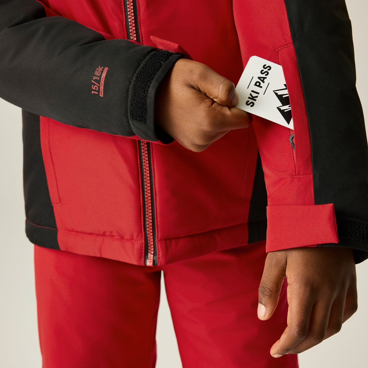 Danger Red - Close up - Dare 2B Childrens-Kids Piste Two Tone Ski Jacket