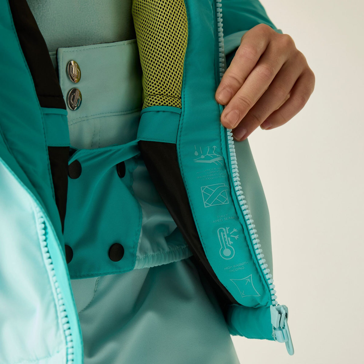 Turquoise - Close up - Dare 2B Childrens-Kids Piste Two Tone Ski Jacket