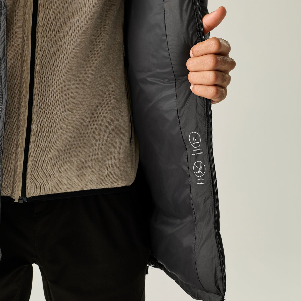 Black - Close up - Regatta Mens Browen Padded Jacket