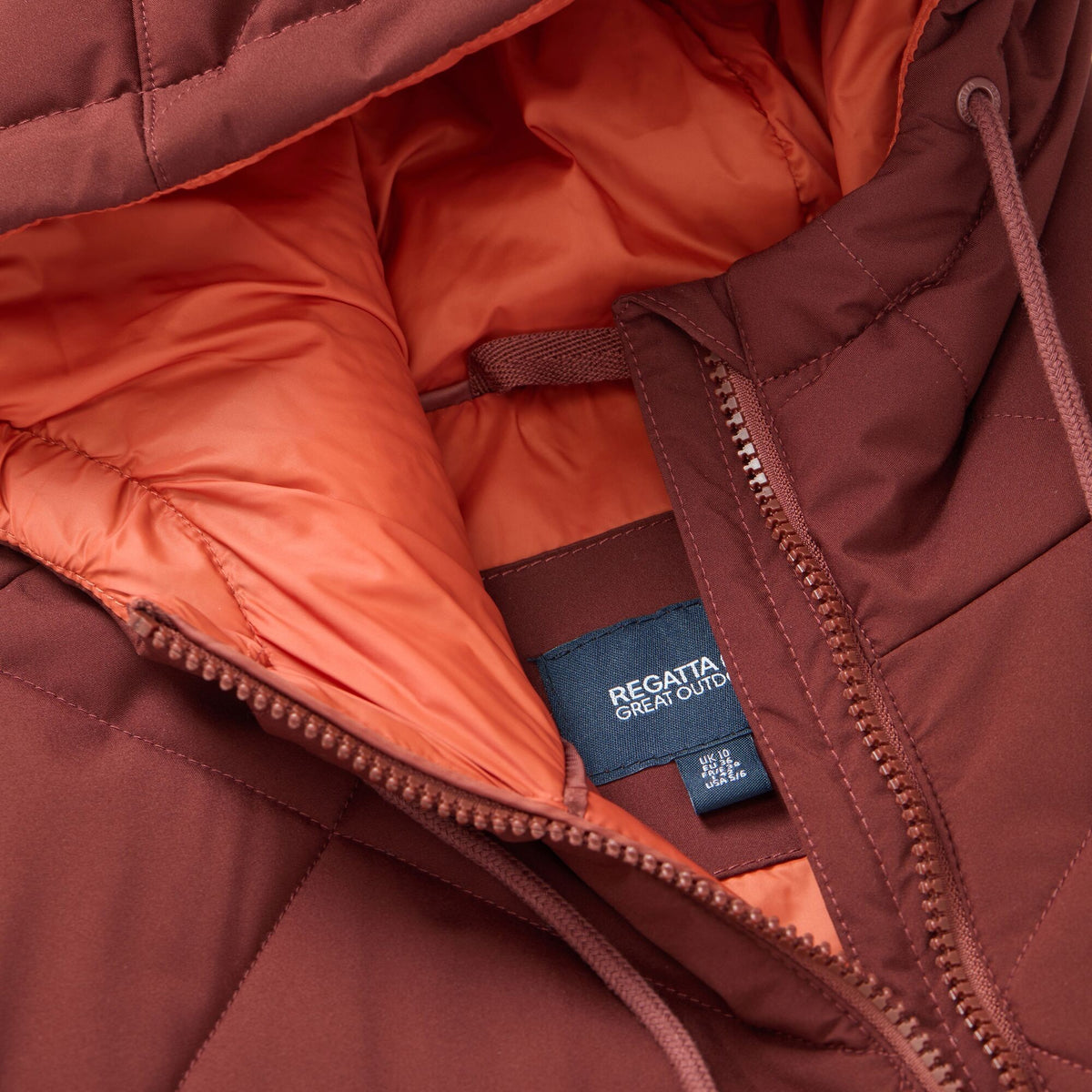 Dark Cherry-Brick - Pack Shot - Regatta Womens-Ladies Elryse Quilted Long Length Jacket