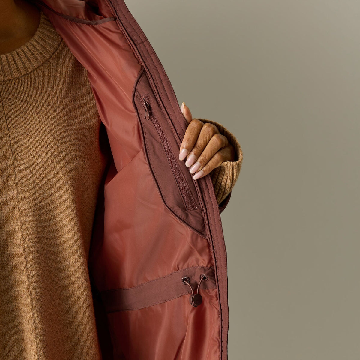 Dark Cherry-Brick - Close up - Regatta Womens-Ladies Elryse Quilted Long Length Jacket