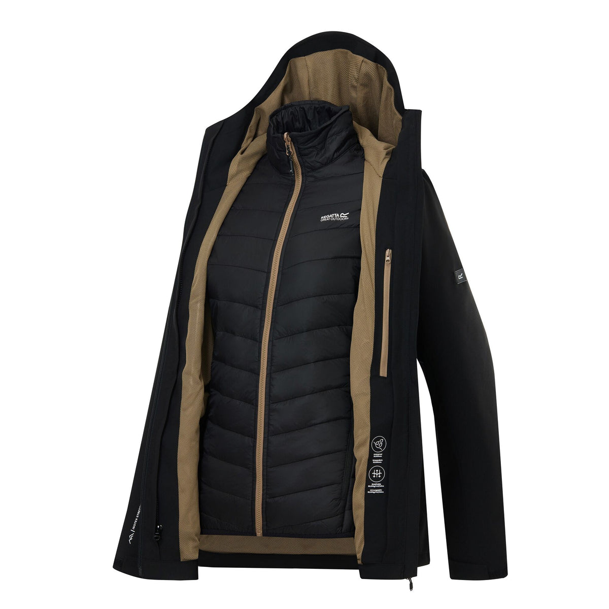 Black-Mocha - Pack Shot - Regatta Womens-Ladies Wentwood 3 in 1 Jacket