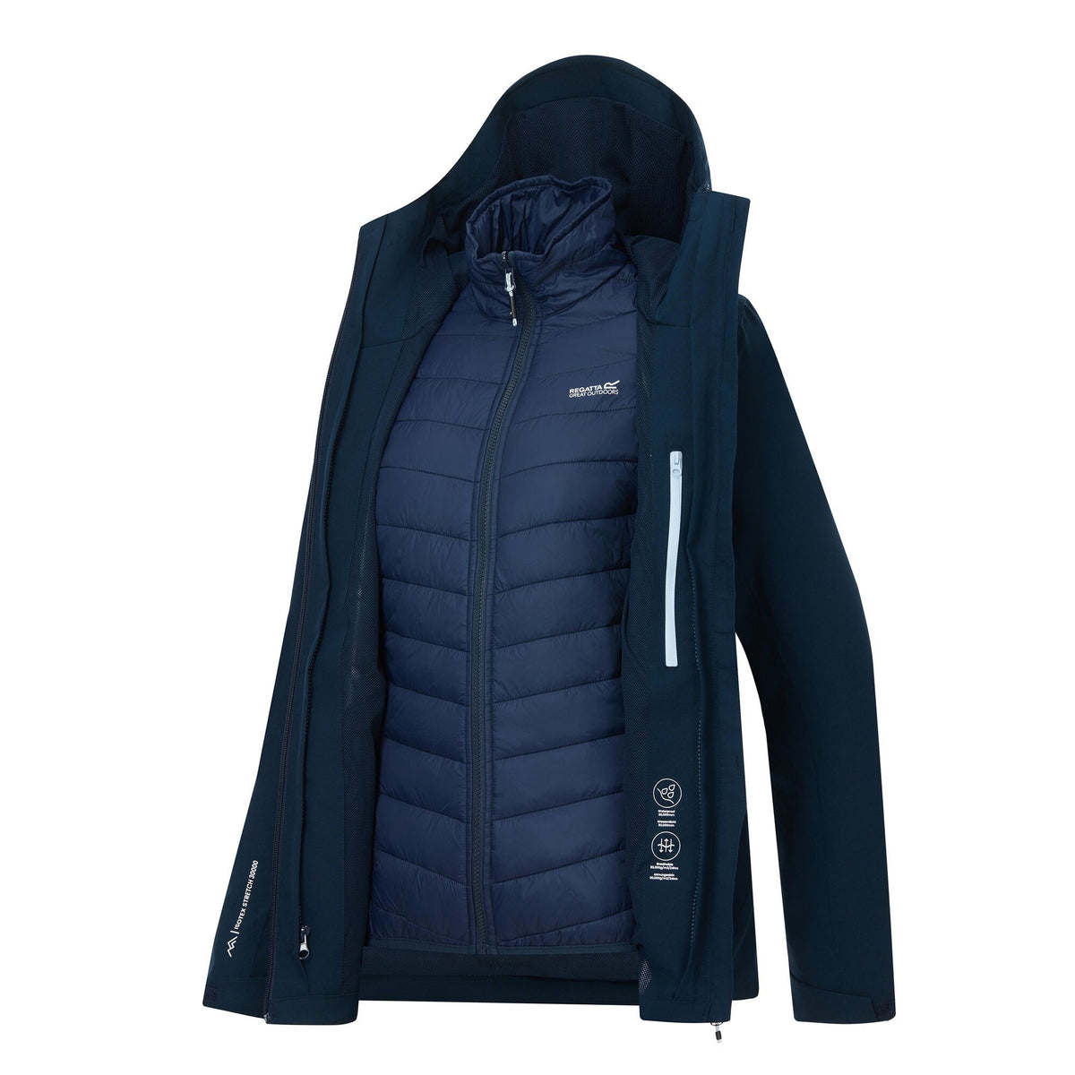 Navy - Pack Shot - Regatta Womens-Ladies Wentwood 3 in 1 Jacket