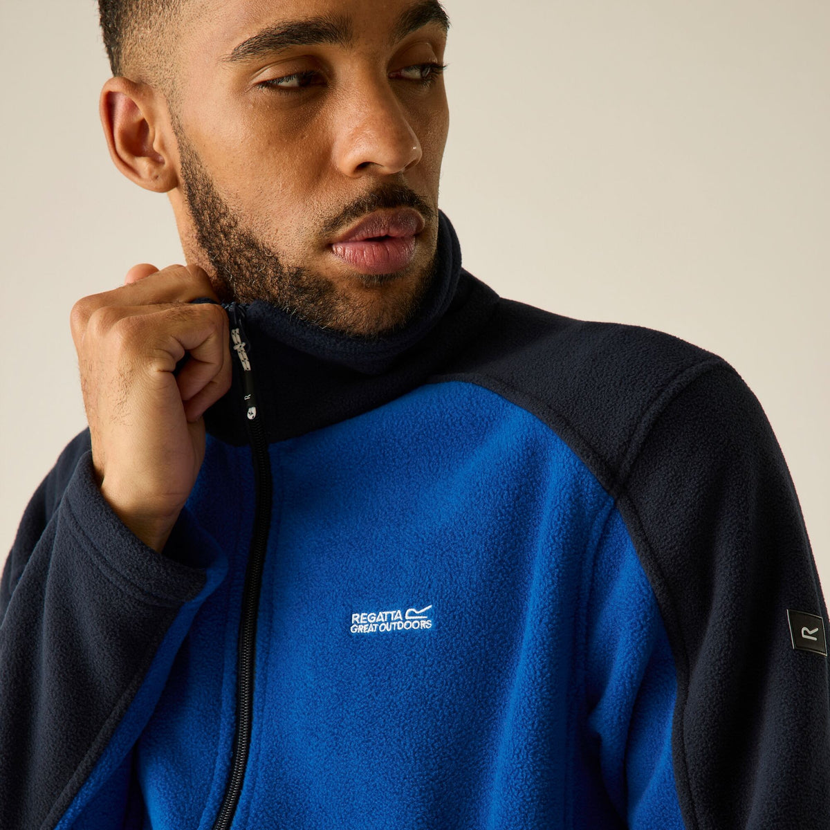 Olympian Blue-Navy - Close up - Regatta Great Outdoors Mens Hedman II Two Tone Full Zip Fleece Jacket