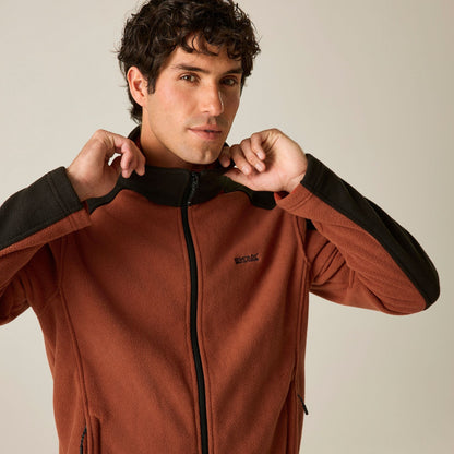 Burnt Henna-Black - Close up - Regatta Great Outdoors Mens Hedman II Two Tone Full Zip Fleece Jacket