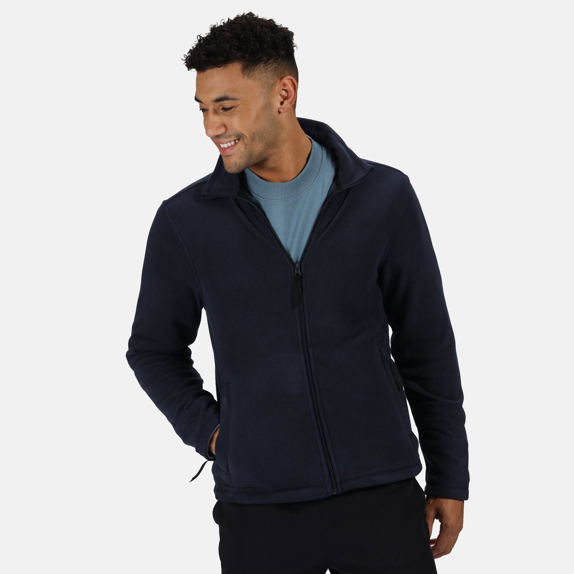 Dark Navy - Side - Regatta Professional Mens Plain Micro Fleece Full Zip Jacket (Layer Lite)