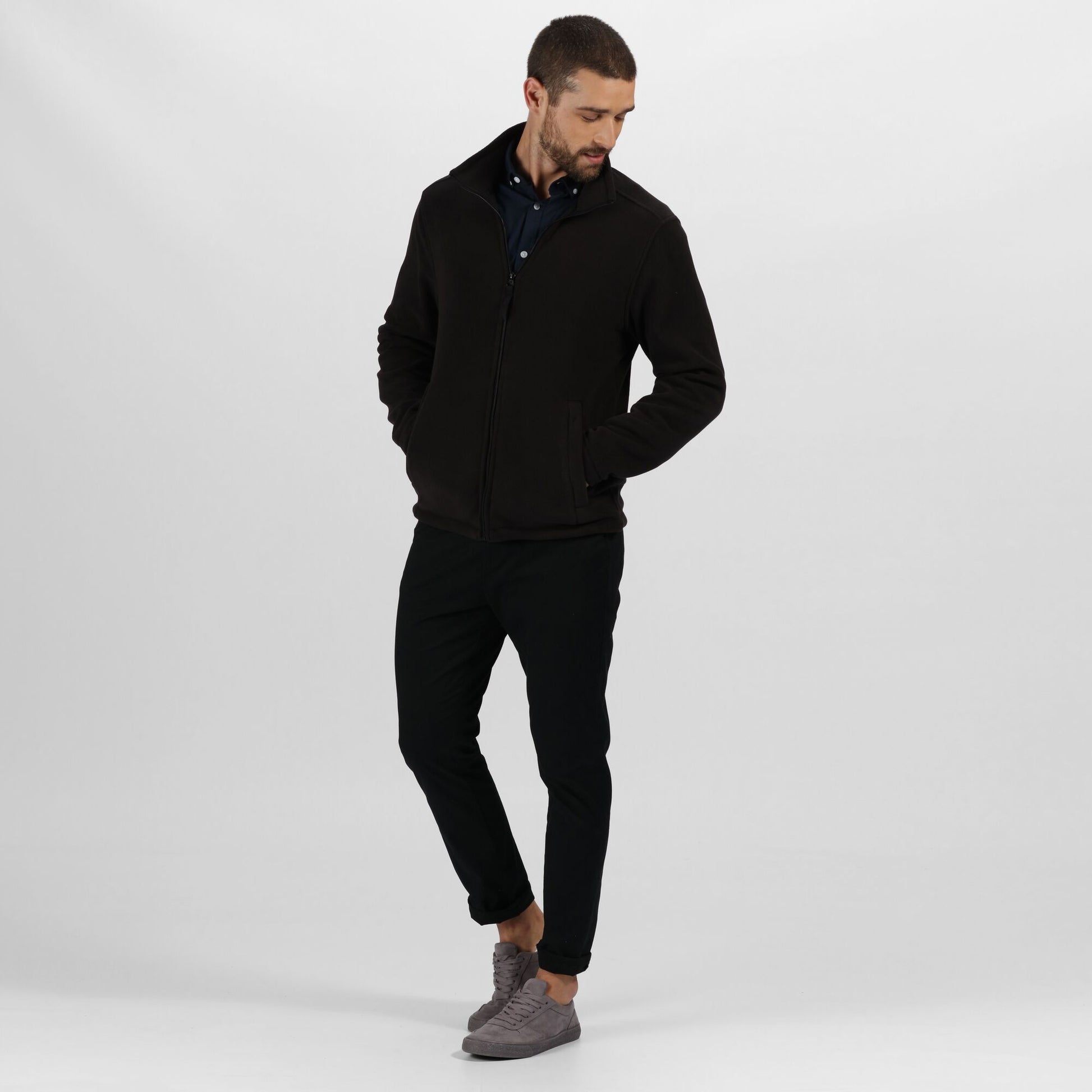 Black - Pack Shot - Regatta Professional Mens Plain Micro Fleece Full Zip Jacket (Layer Lite)