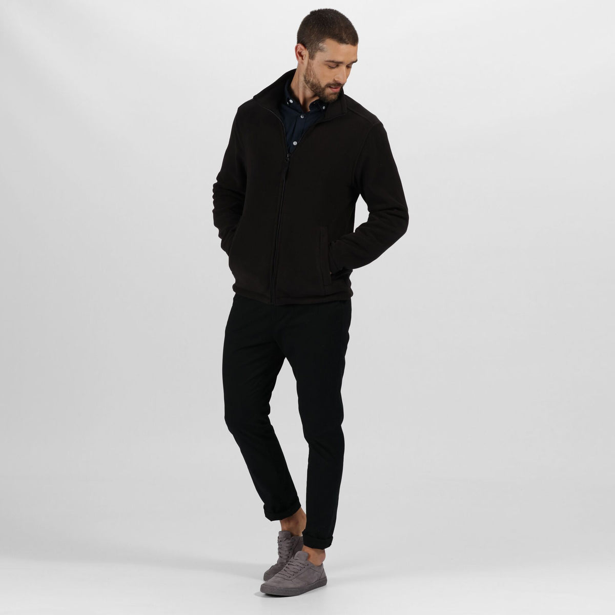 Black - Pack Shot - Regatta Professional Mens Plain Micro Fleece Full Zip Jacket (Layer Lite)