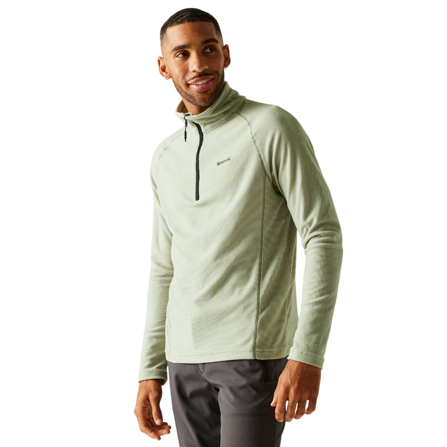 Oil Green-Stone White - Pack Shot - Regatta Great Outdoors Mens Montes Funnel Neck Fleece Jumper