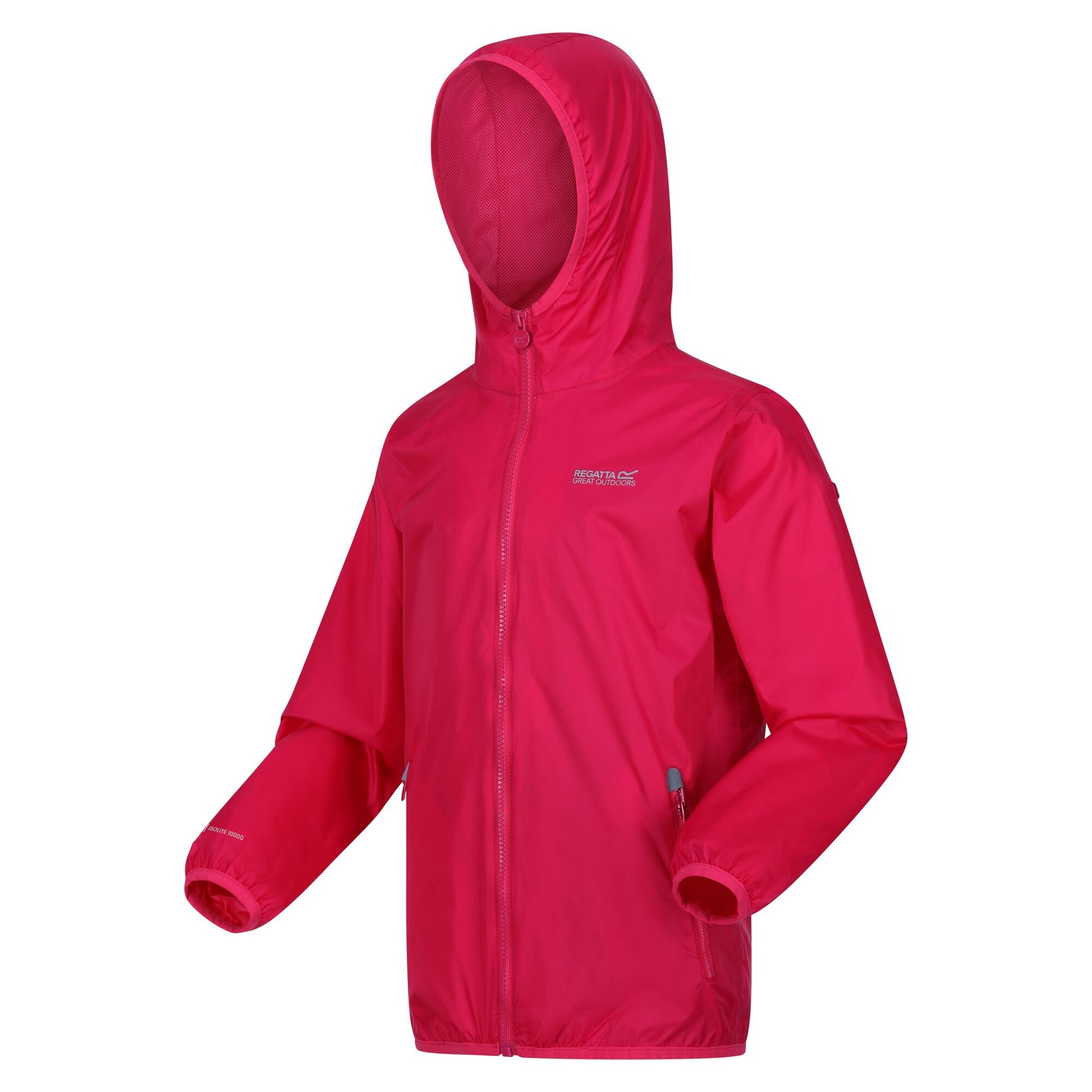 Pink - Side - Regatta Great Outdoors Childrens-Kids Lever II Packaway Rain Jacket