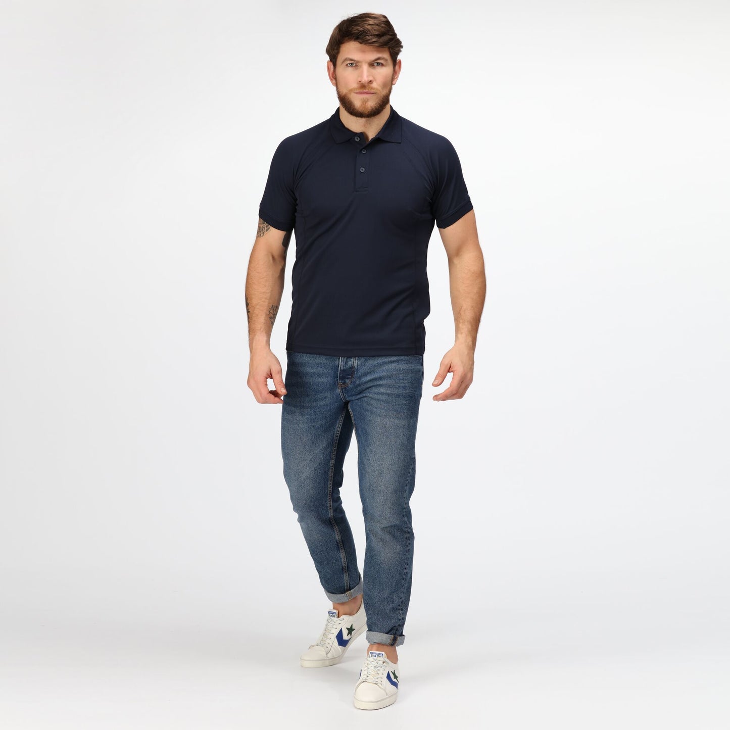 Navy - Side - Regatta Professional Mens Coolweave Short Sleeve Polo Shirt