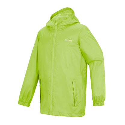 Sharp Green - Side - Regatta Great Outdoors Childrens-Kids Pack It Jacket III Waterproof Packaway Black