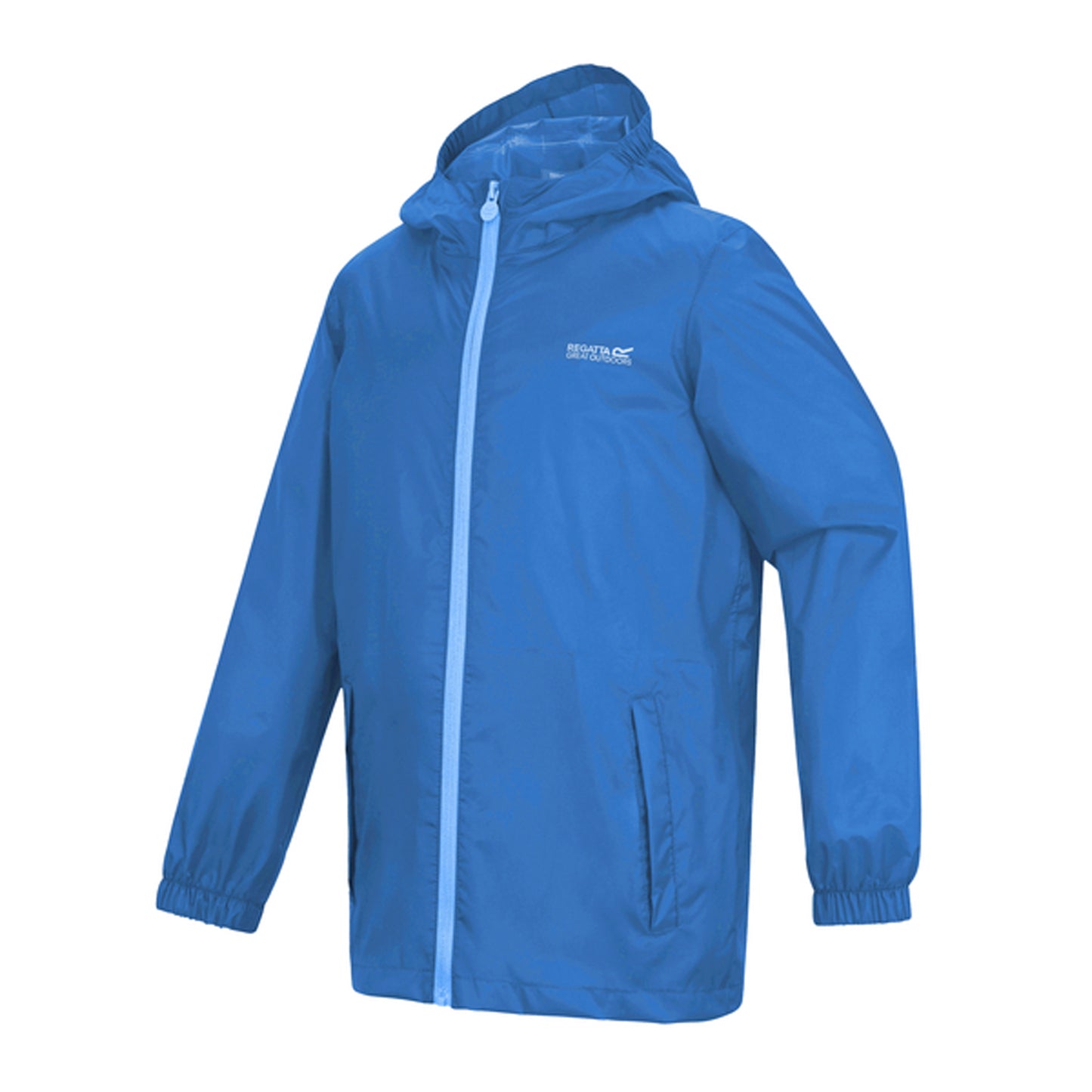 Sonic Blue - Side - Regatta Great Outdoors Childrens-Kids Pack It Jacket III Waterproof Packaway Black