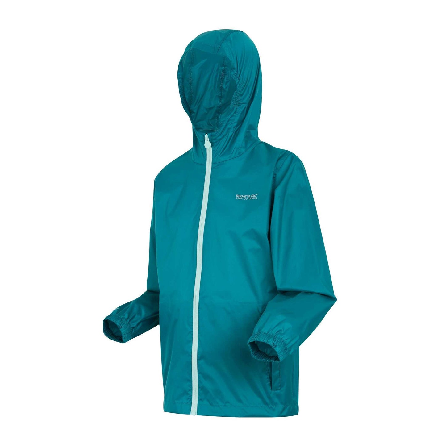 Exotic Plume-Icy Morn - Side - Regatta Great Outdoors Childrens-Kids Pack It Jacket III Waterproof Packaway Black
