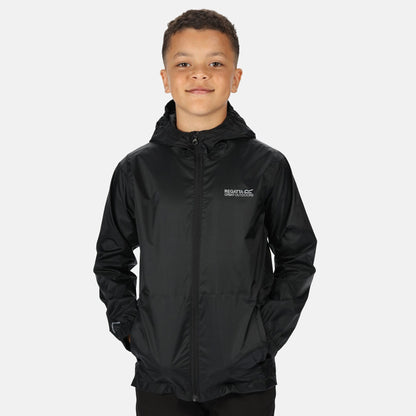 Black - Side - Regatta Great Outdoors Childrens-Kids Pack It Jacket III Waterproof Packaway Black