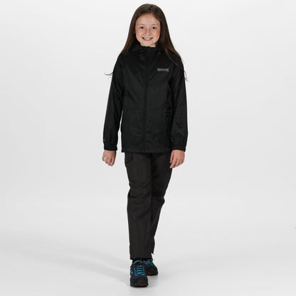 Black - Pack Shot - Regatta Great Outdoors Childrens-Kids Pack It Jacket III Waterproof Packaway Black