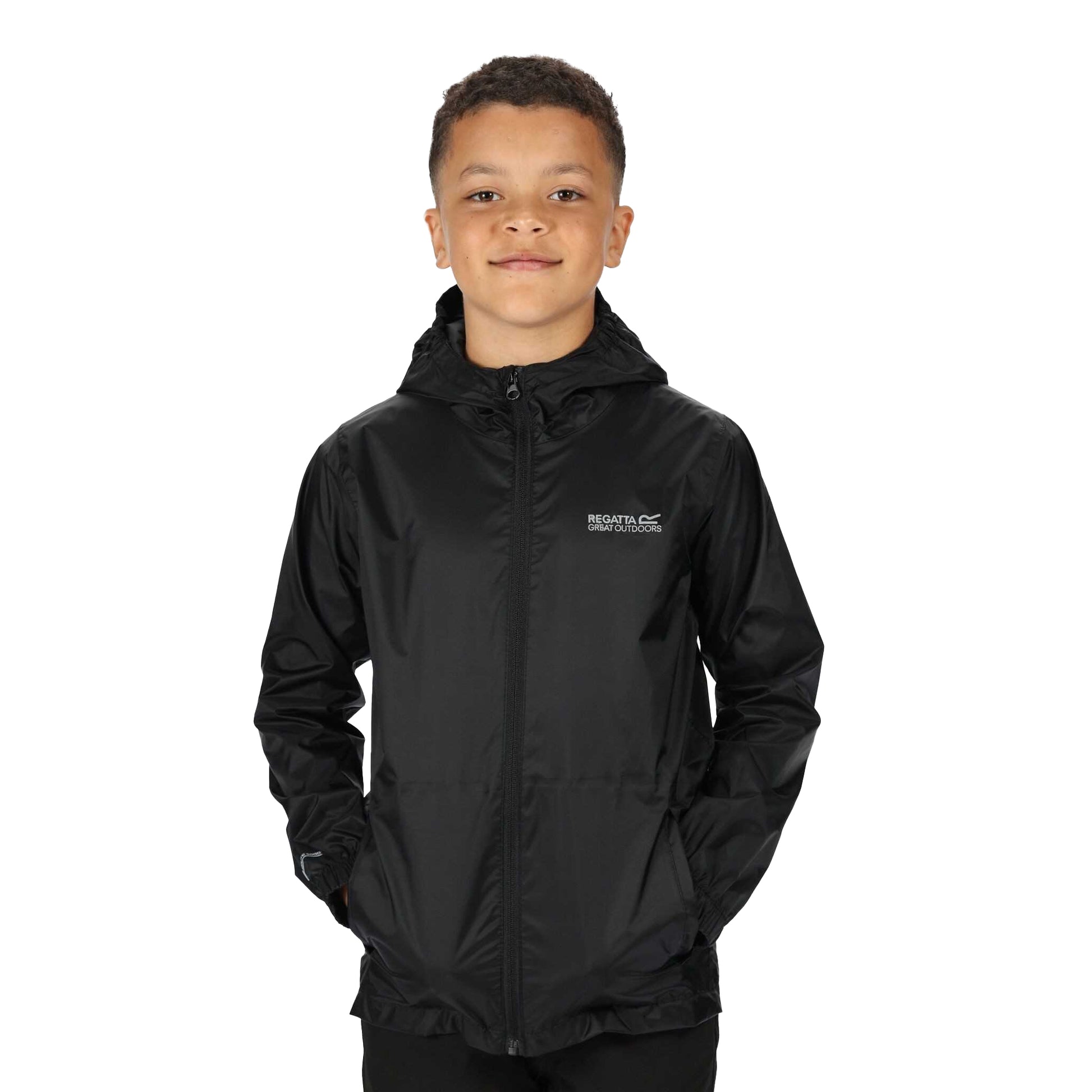 Black - Side - Regatta Great Outdoors Childrens-Kids Pack It Jacket III Waterproof Packaway Black