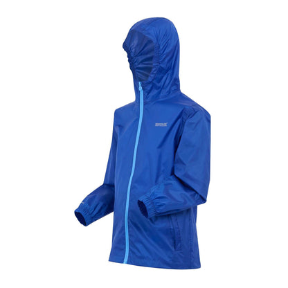 Olympian Blue-Elysium Blue - Side - Regatta Great Outdoors Childrens-Kids Pack It Jacket III Waterproof Packaway Black