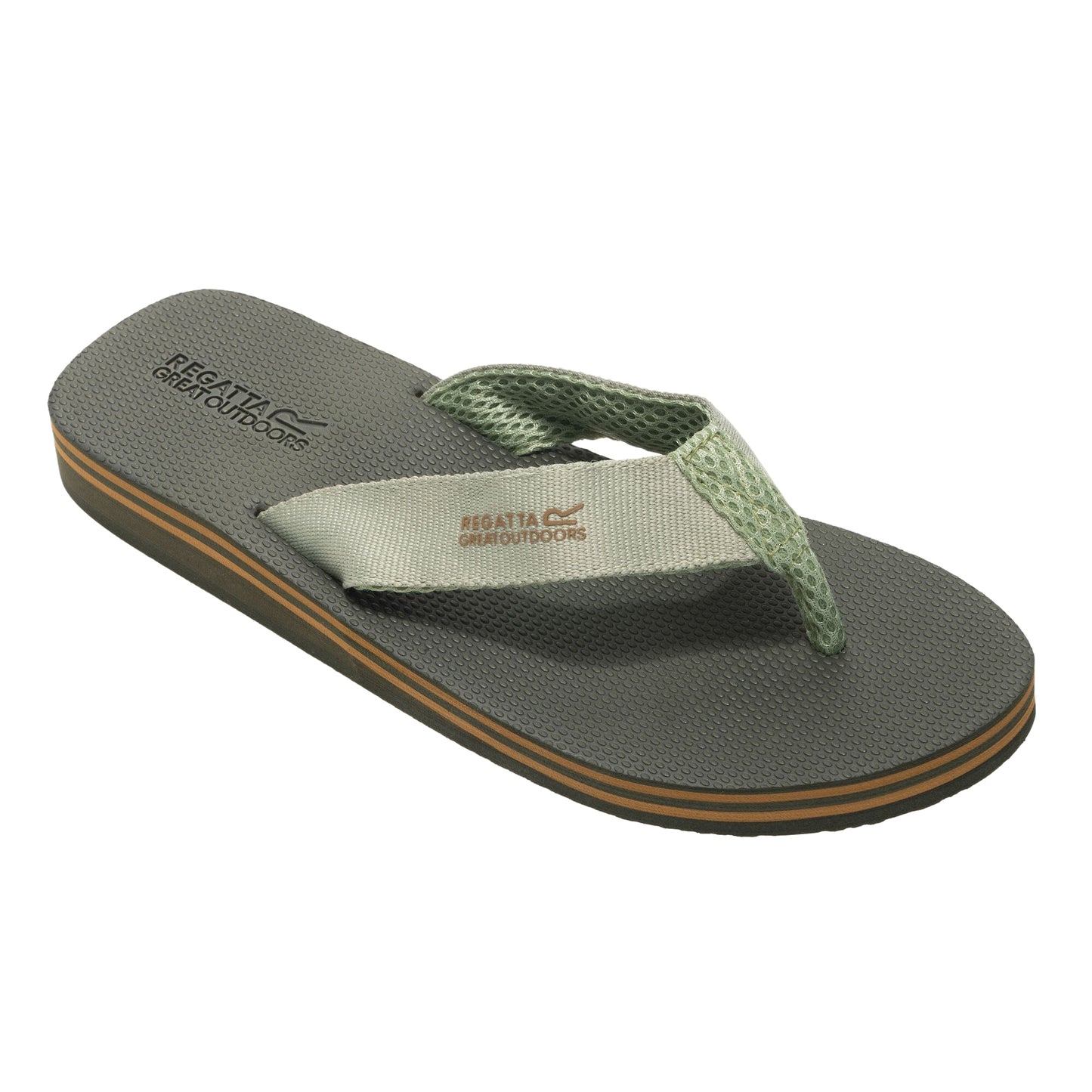 Dark Khaki-Teal - Front - Regatta Mens Rico Flip Flops