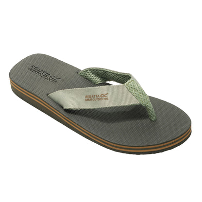 Dark Khaki-Teal - Front - Regatta Mens Rico Flip Flops