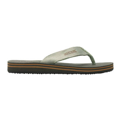 Dark Khaki-Teal - Back - Regatta Mens Rico Flip Flops