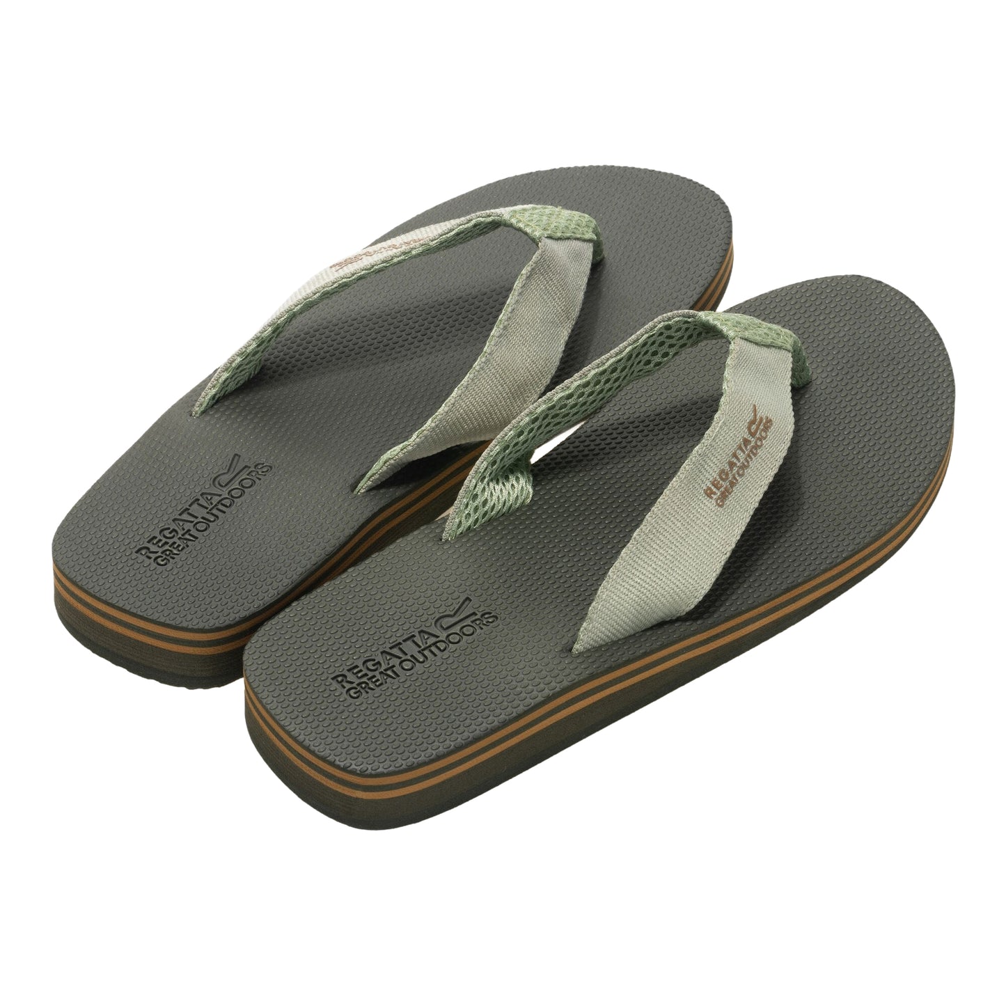Dark Khaki-Teal - Side - Regatta Mens Rico Flip Flops