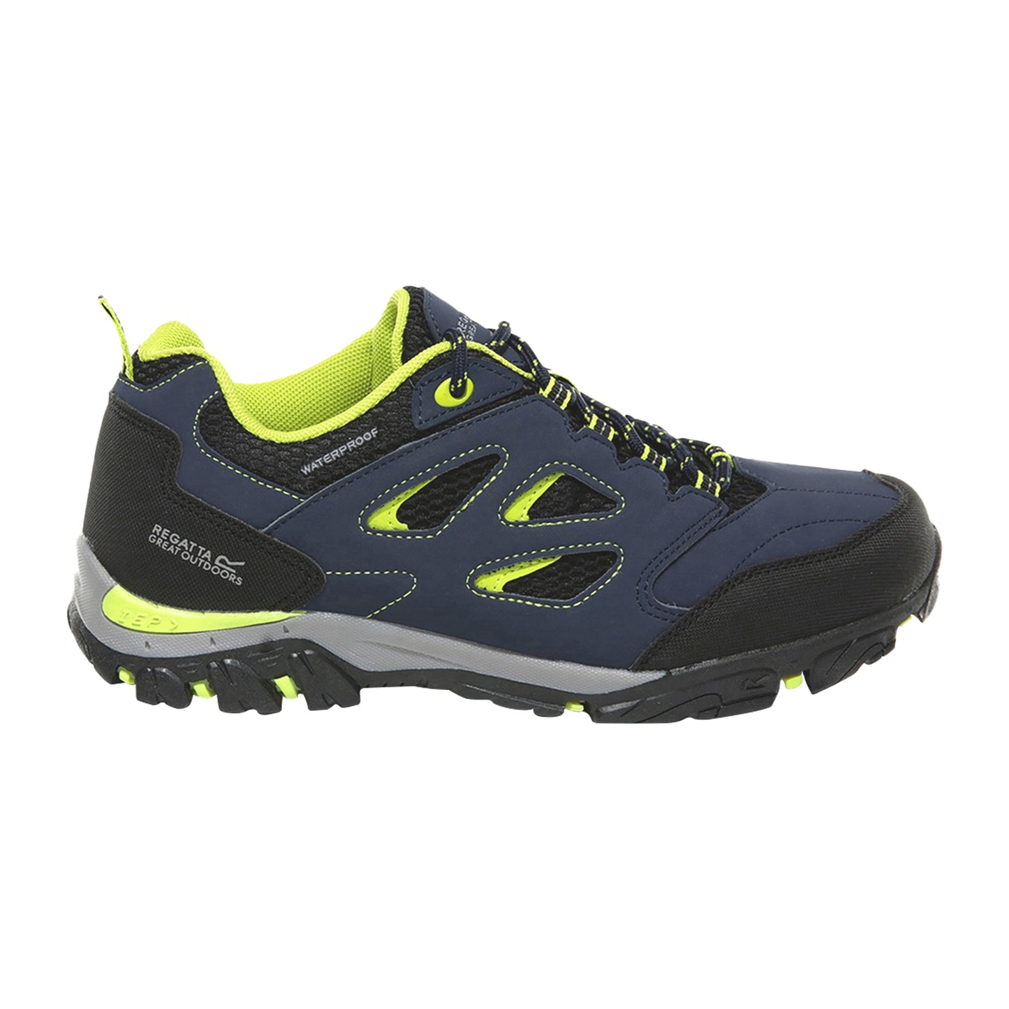 Navy Blaze-Lime Punch - Back - Regatta Childrens-Kids Holcombe Low Junior Hiking Boots