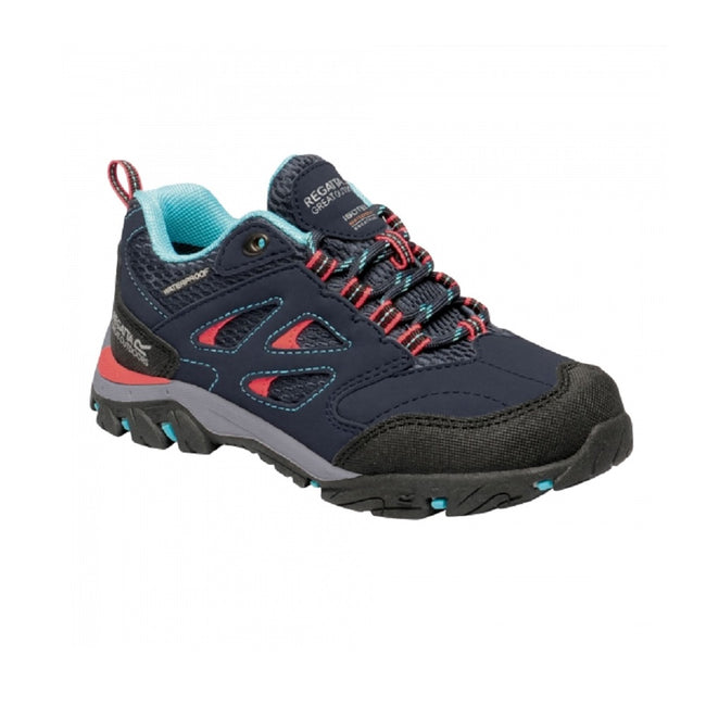 Navy-Fiery Coral - Front - Regatta Childrens-Kids Holcombe Low Junior Hiking Boots