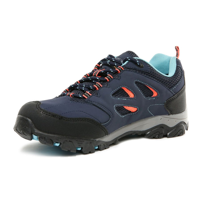Navy-Fiery Coral - Side - Regatta Childrens-Kids Holcombe Low Junior Hiking Boots