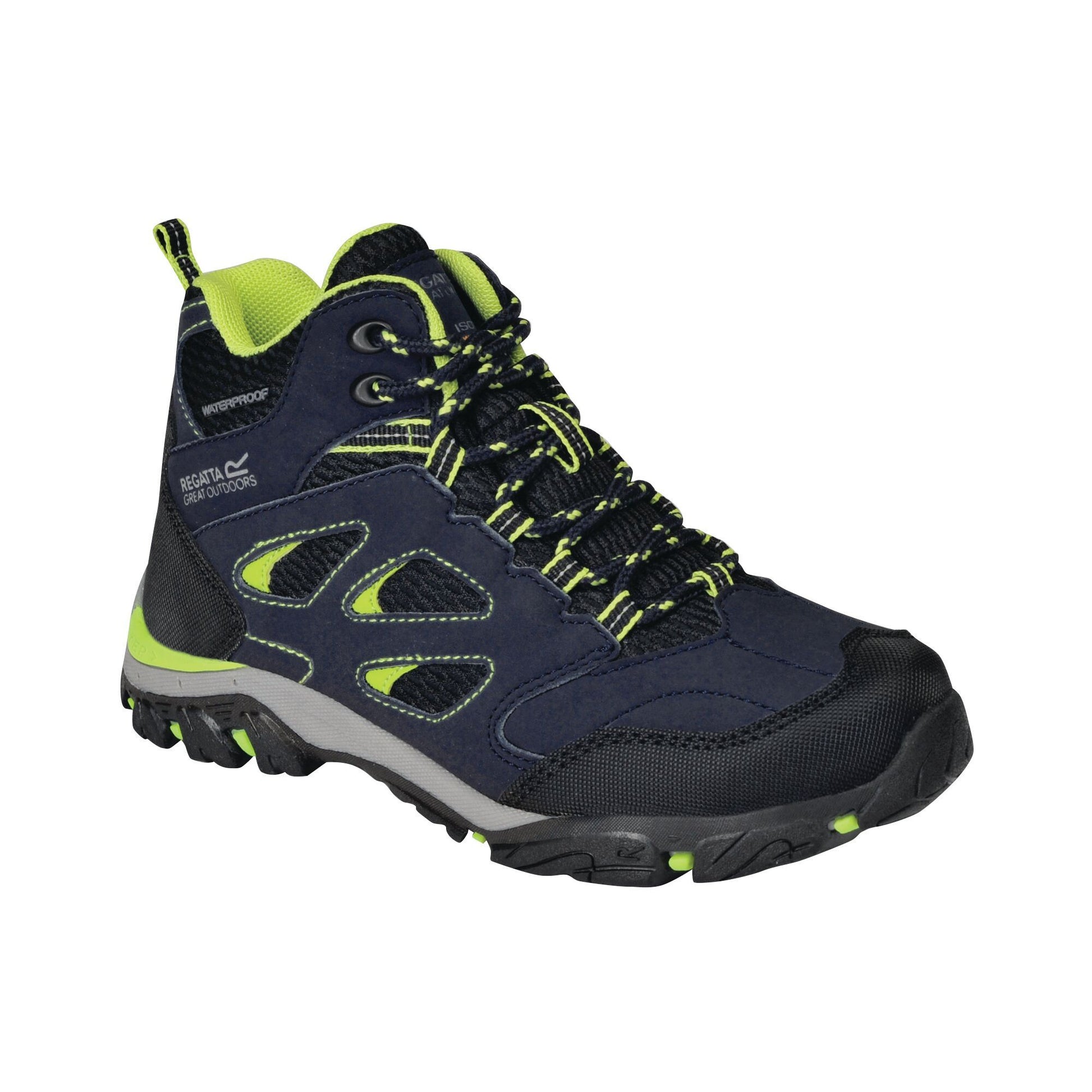 Navy-Lime Punch - Front - Regatta Childrens-Kids Holcombe IEP Junior Hiking Boots