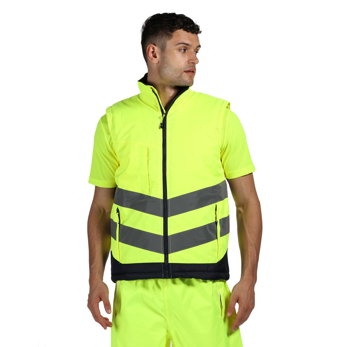 Yellow-Navy - Back - Regatta Professional Mens Hi Vis Pro Body Warmer