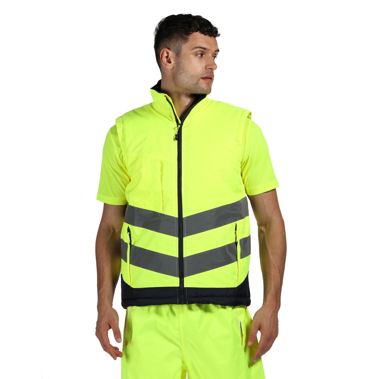 Yellow-Navy - Back - Regatta Professional Mens Hi Vis Pro Body Warmer